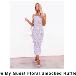 VICI- Be My Guest Floral Smocked Ruffle
Midi Dress - Blue